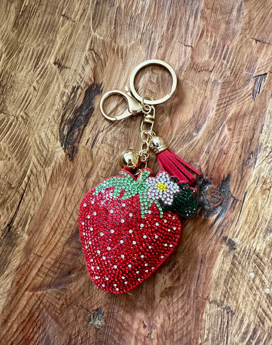 Rhinestone Keychain // Strawberry