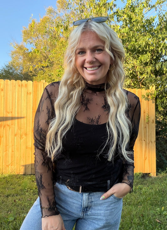 Long Sleeve Lace Shirt // Black