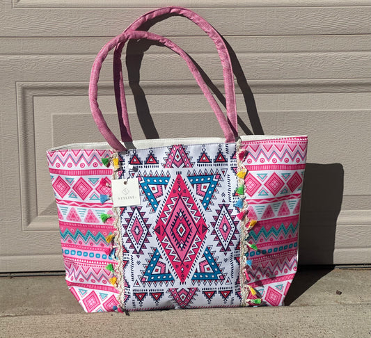Pink Aztec Beach Tote