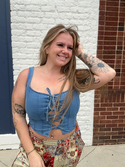 Lace Up Denim Corset