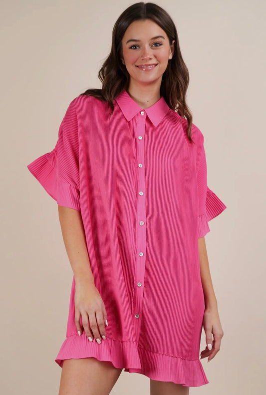Alysa Pleated Detail Button
Down Mini Dress