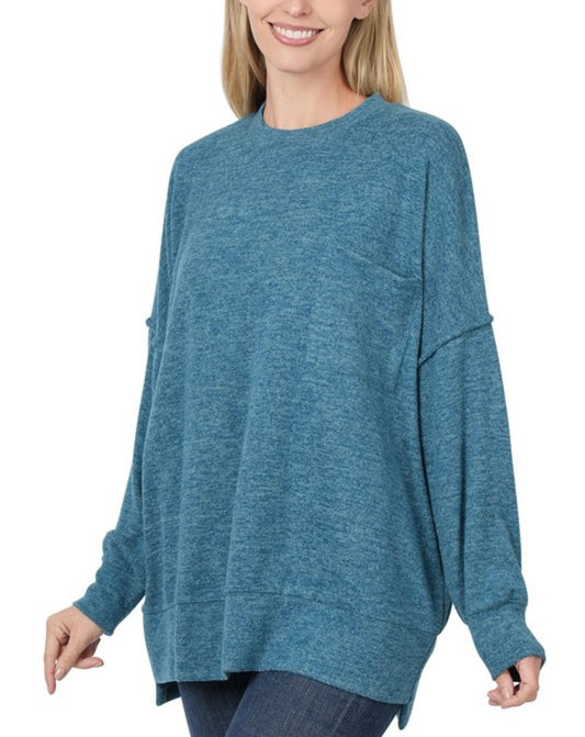 Drop Shoulder Oversized Sweater // Teal