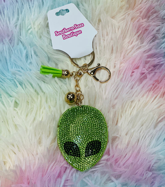 Rhinestone Keychain // Alien Head