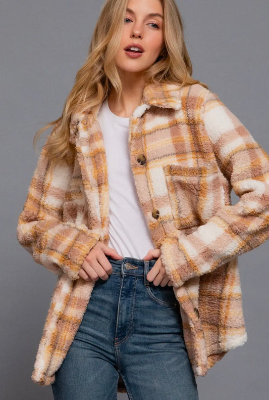 Long Sleeve Button Down Oversize
Printed Faux Fur Jacket