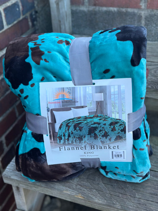 Teal Cow Print // King