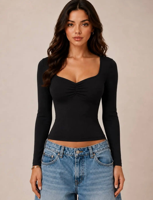 Sweetheart Neckline Top // Black
