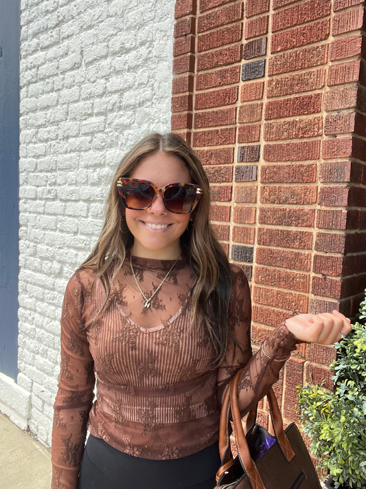 Lace See-through Layering Top // Brown