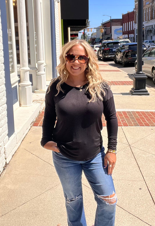 Long Dolman Sleeve Round Neck Rayon Jersey Top // Black