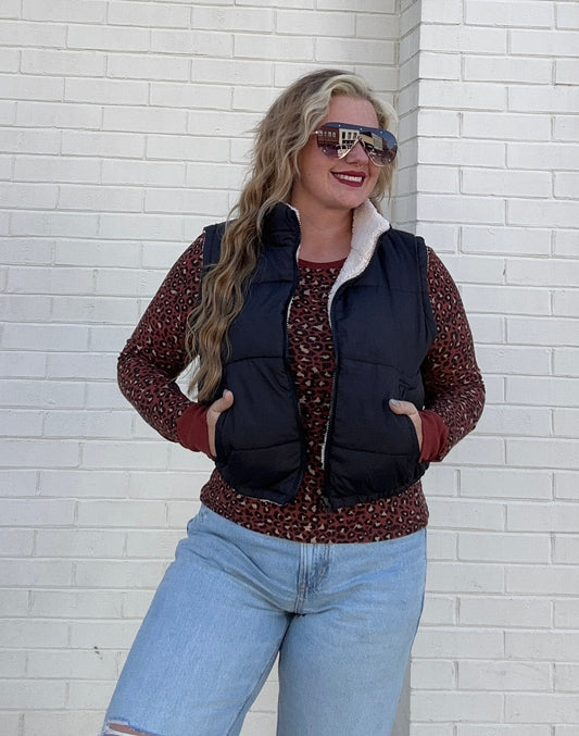 Reversible Sherpa Puffer Vest // Black
