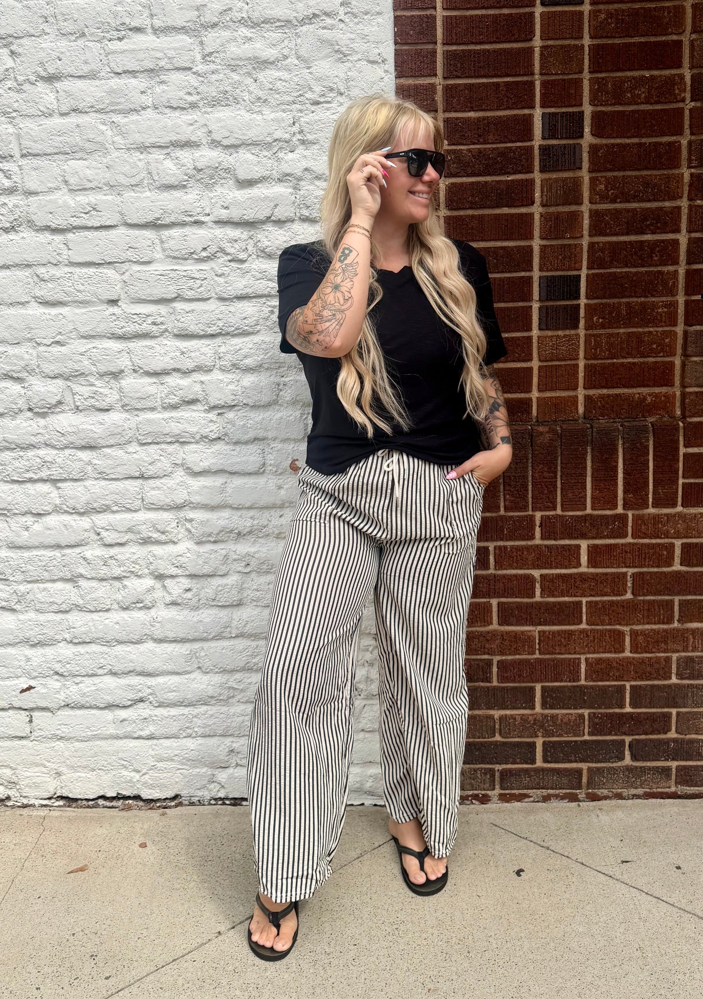 Sandy Shore Striped Pants // Black