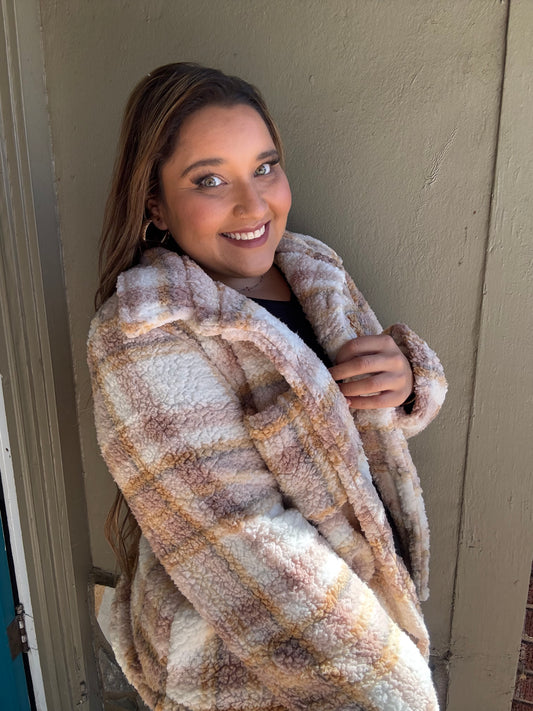 Long Sleeve Button Down Oversize
Printed Faux Fur Jacket