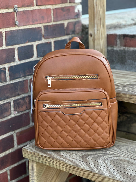 Quilted Cognac Bookbag // Large