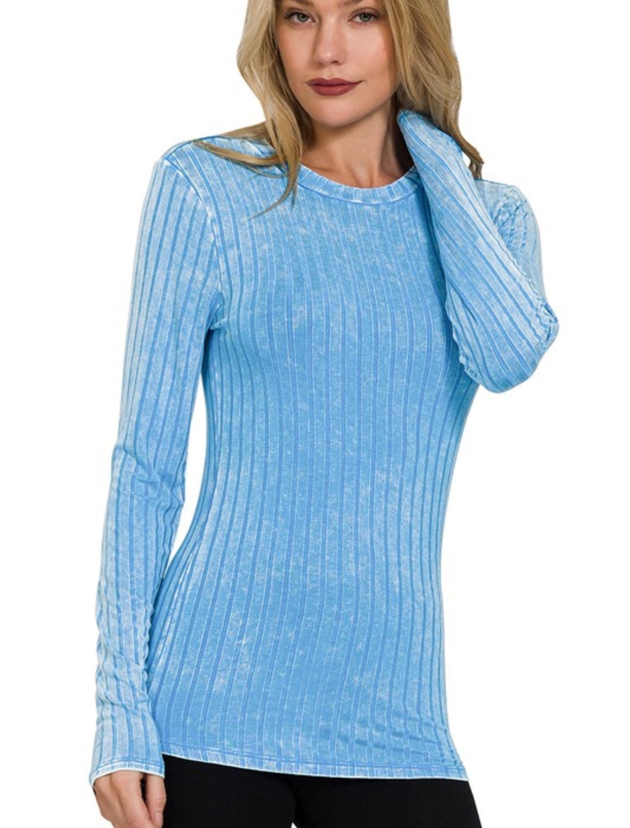 Ribbed Long Sleeve Top // Sky