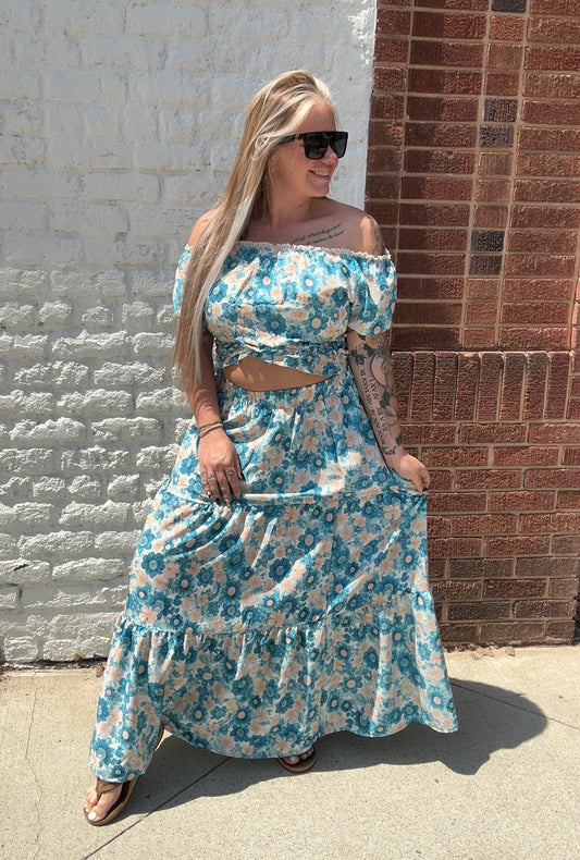 Garden Key Grace Floral Top // Teal