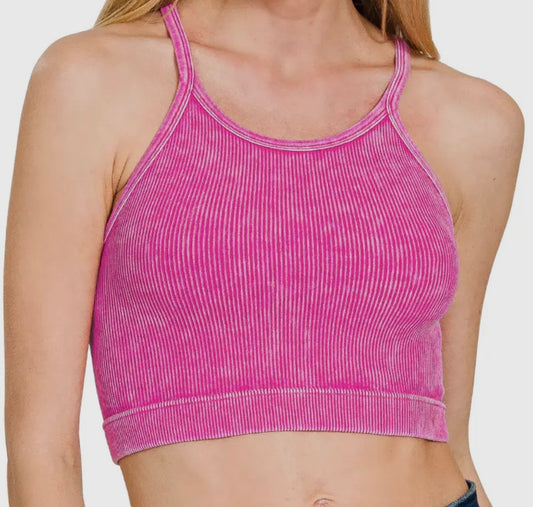 Premium Washed Seamless Halter
Racerback Crop Tank // Hot Pink