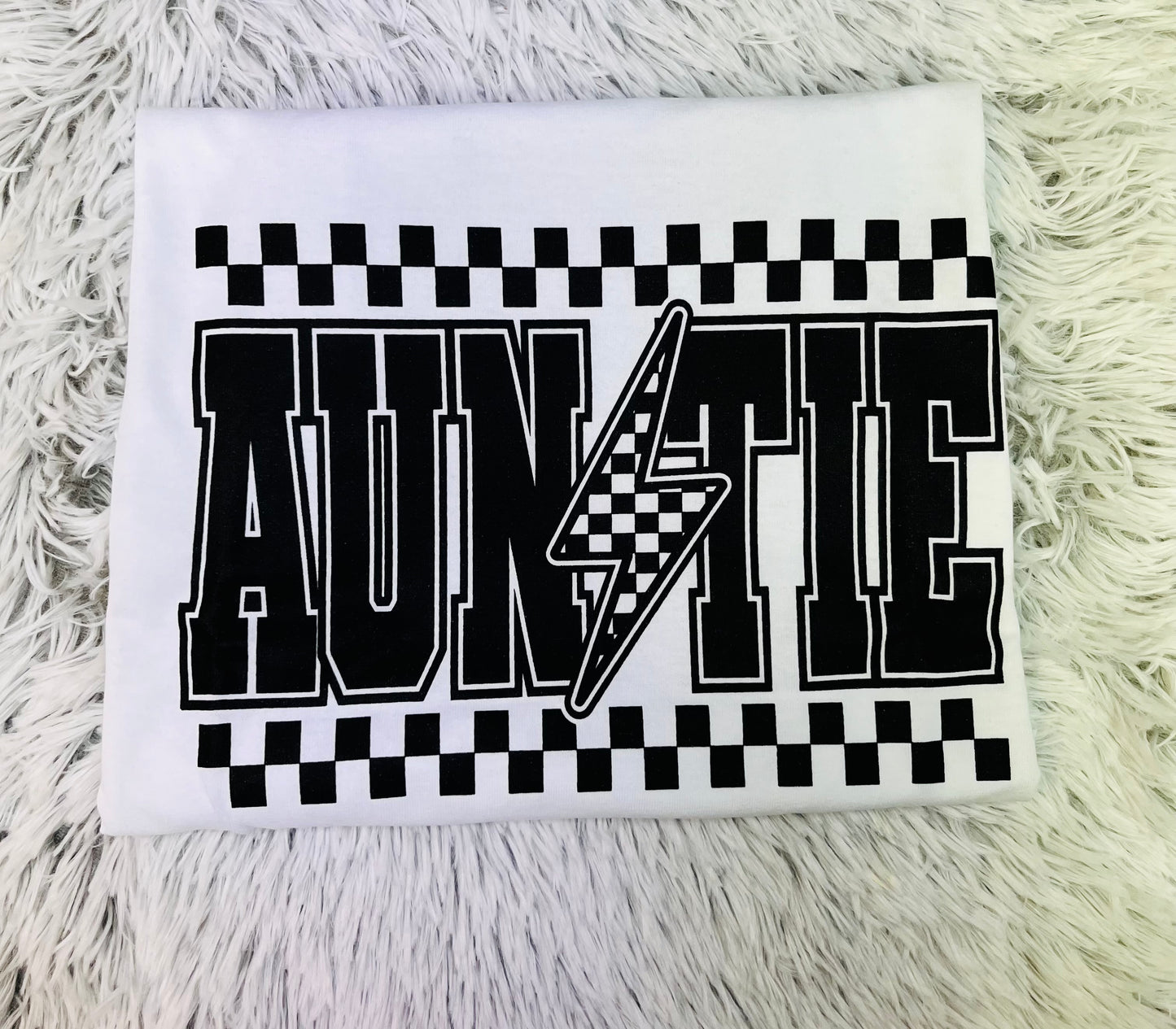 Checkered Auntie // White // Graphic Tee