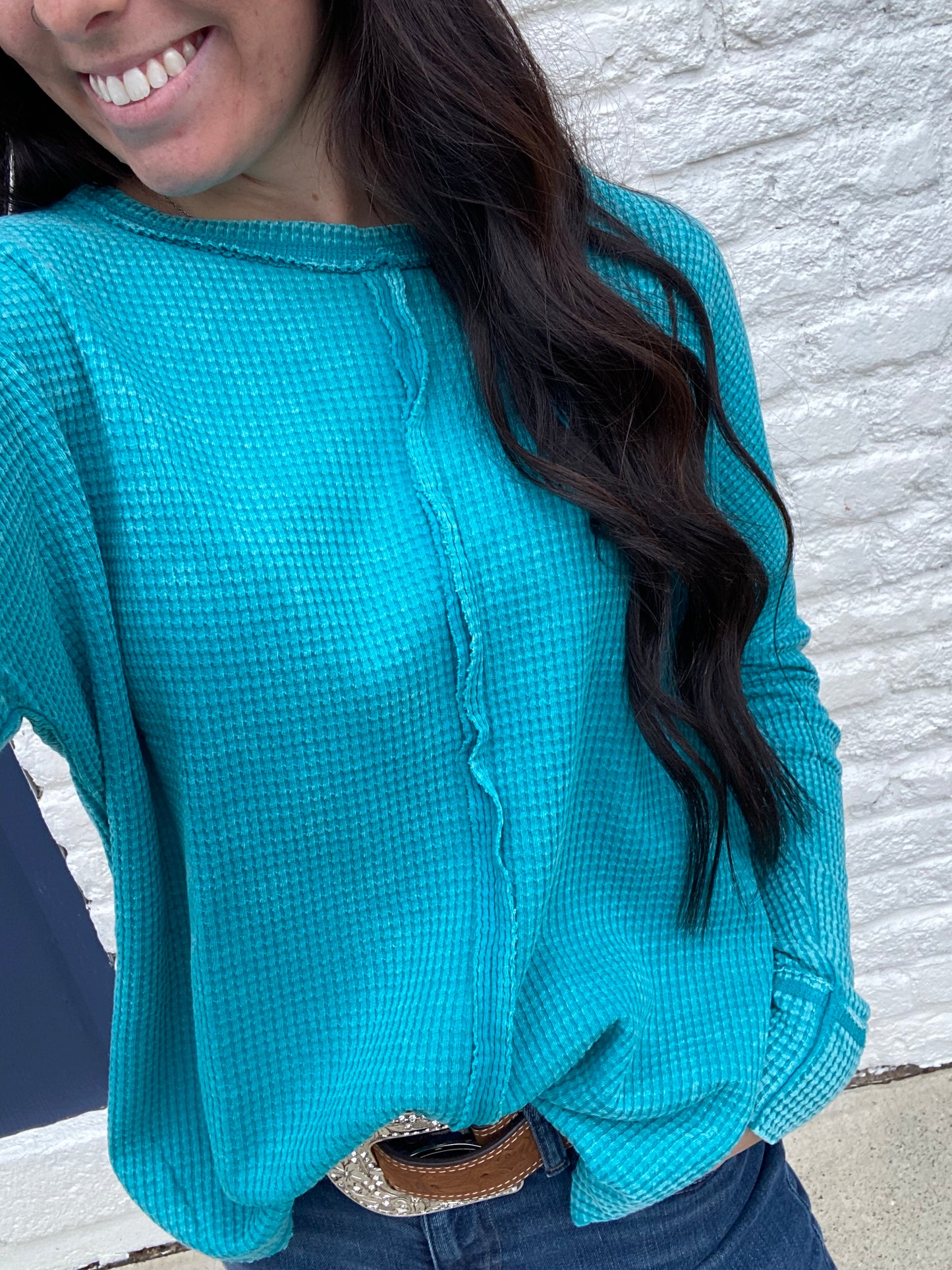 Waffle Knit Baby Sweater // Light Teal