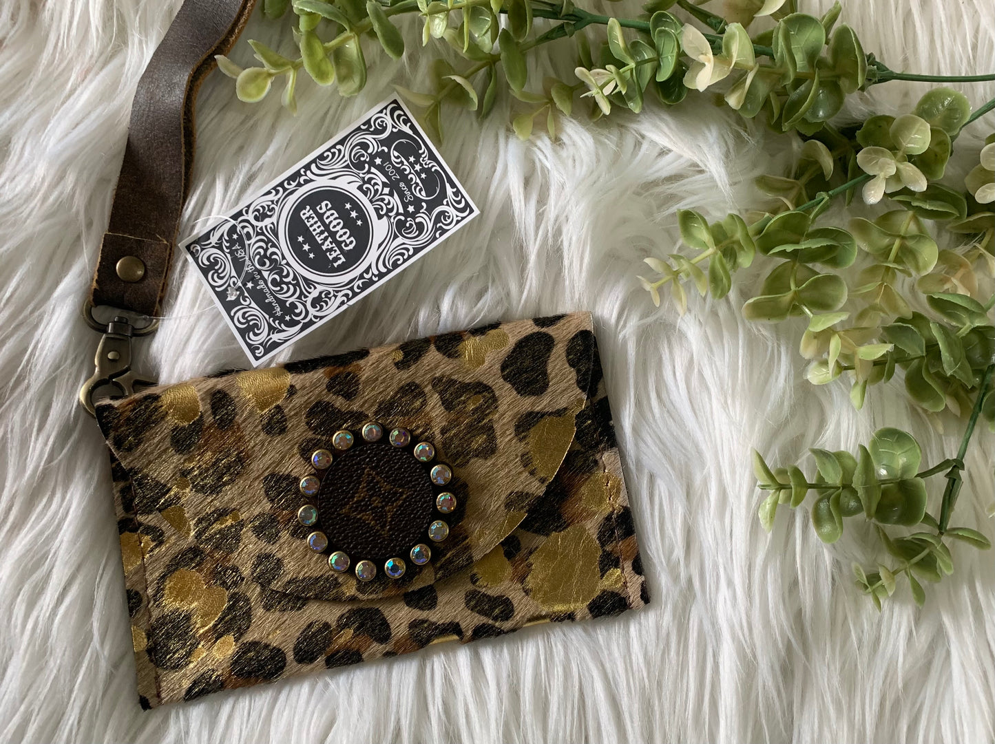 The Aubrey Wristlet in Leopard - Upcycled LV